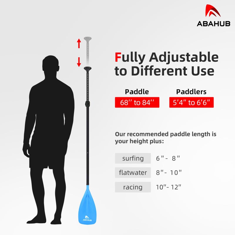 Abahub SUP Paddles - 3 Piece Adjustable Stand up Paddle - Lightweight Oar for Paddleboard, Adjustable Aluminum Alloy PU Coated Shaft 68" - 84", Blue Plastic Nylon Blade - Image 4